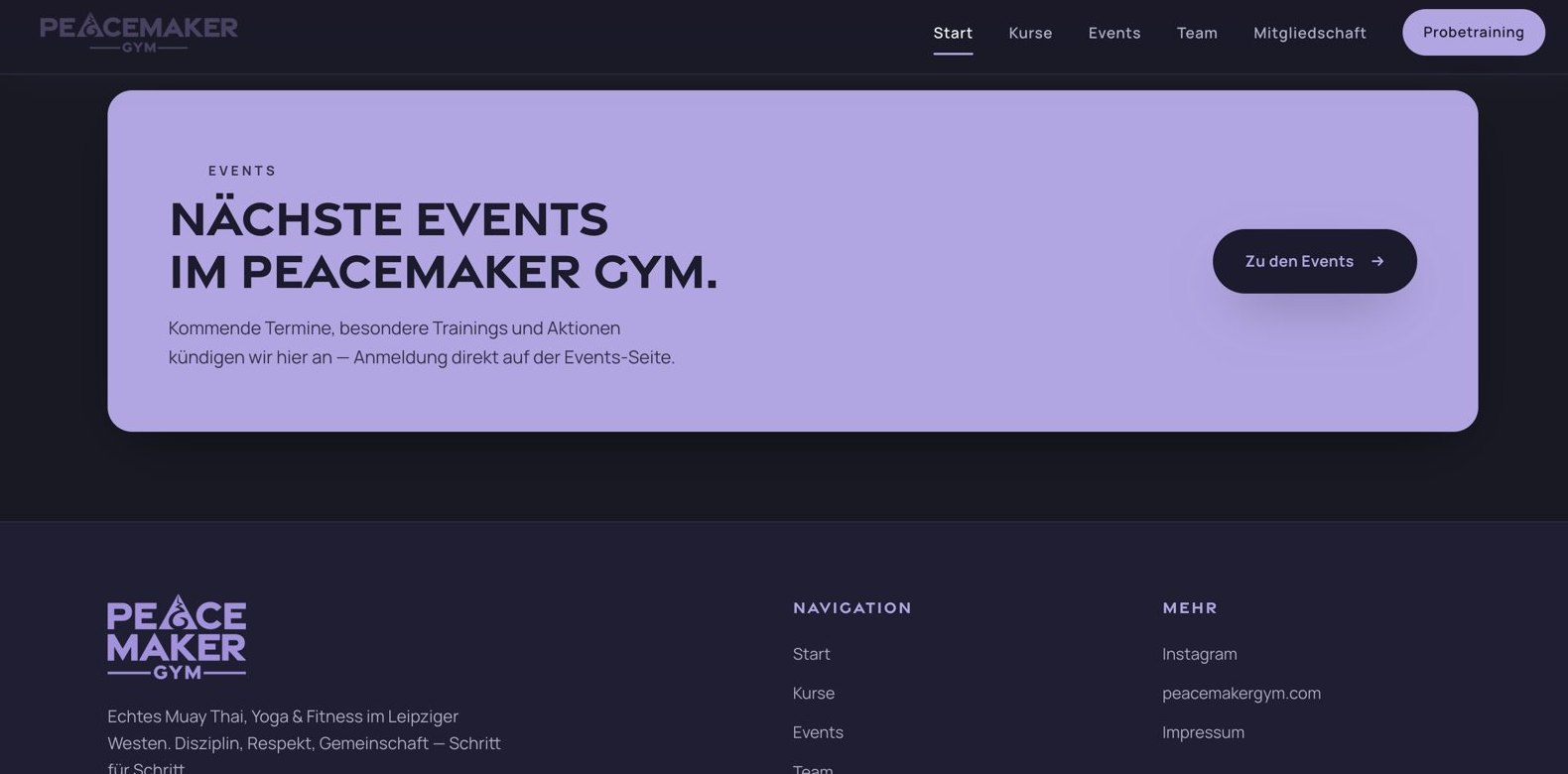 Events-Hinweis und Footer