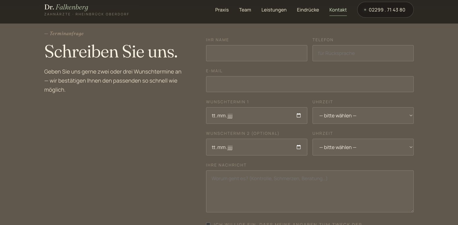 Terminanfrage-Formular