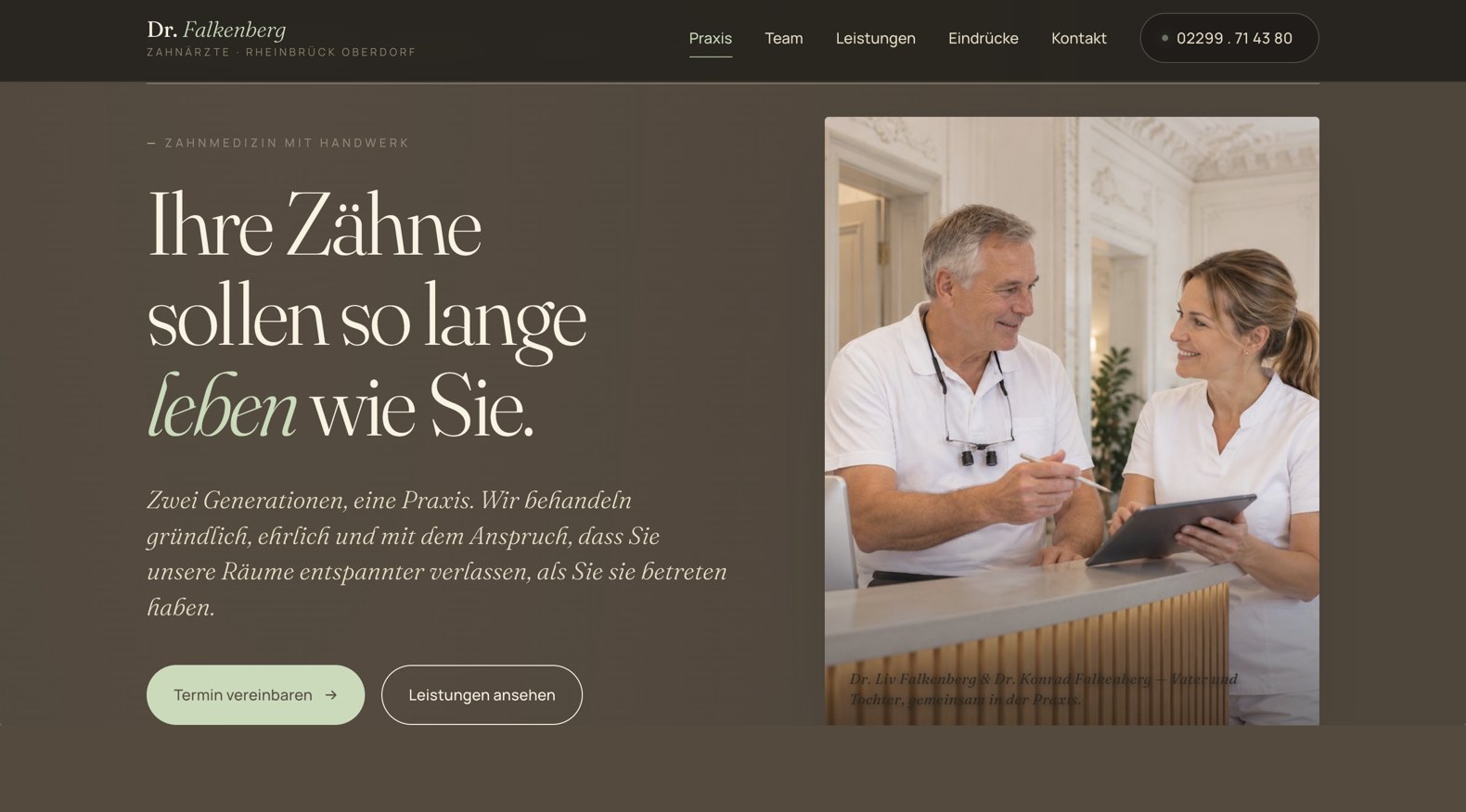 Startseite des Konzeptprojekts Zahnärzte Dr. Falkenberg